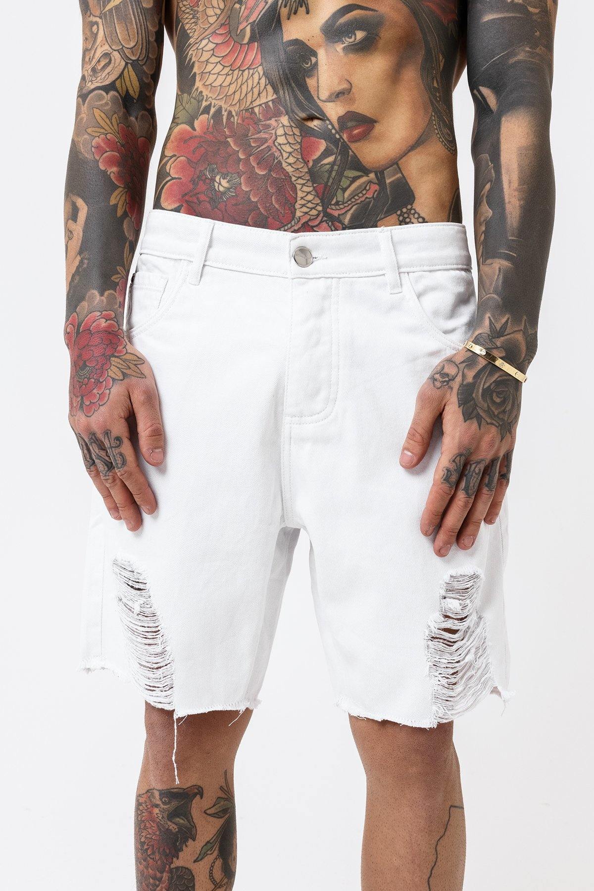 Shredded White Denim Shorts - BlackBeard Fashion Lounge - 