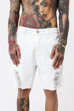Carregar imagem no visualizador da galeria, Shredded White Denim Shorts - BlackBeard Fashion Lounge - 
